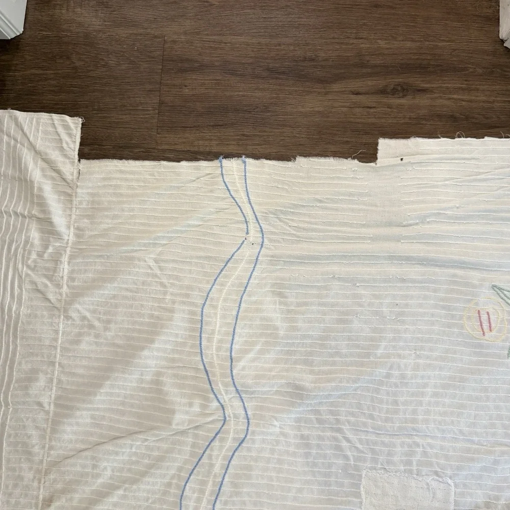 Vintage Mid Century Floral Chenille Bedspread DAMAGED Project Piece Fabric